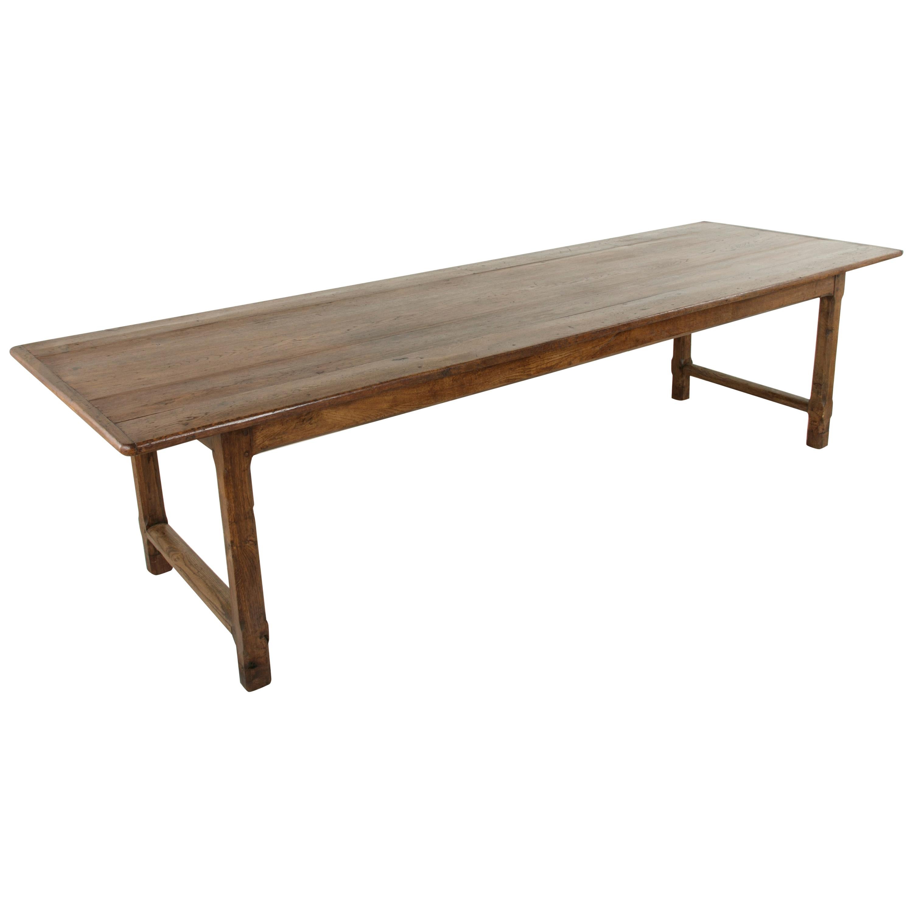 Ten Foot Long French Artisan Made Oak Farm Table or Dining Table, circa 1900