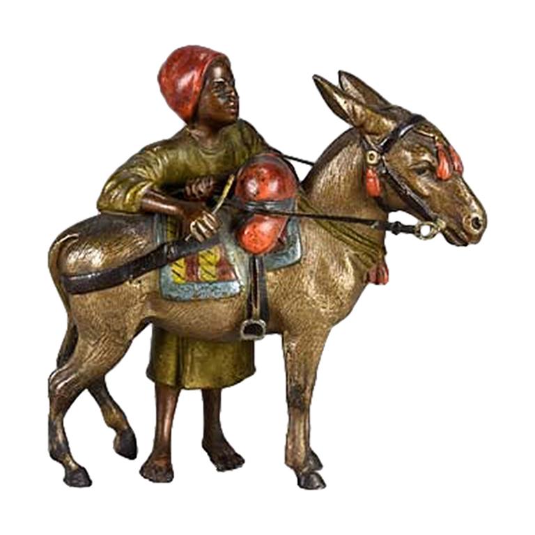 Austrian Cold Painted Bronze 'Arab Boy & Donkey' by Franz Bergman