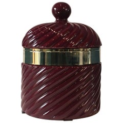 Retro Tommaso Barbi Ice Bucket in Red Bordeaux Porcelain