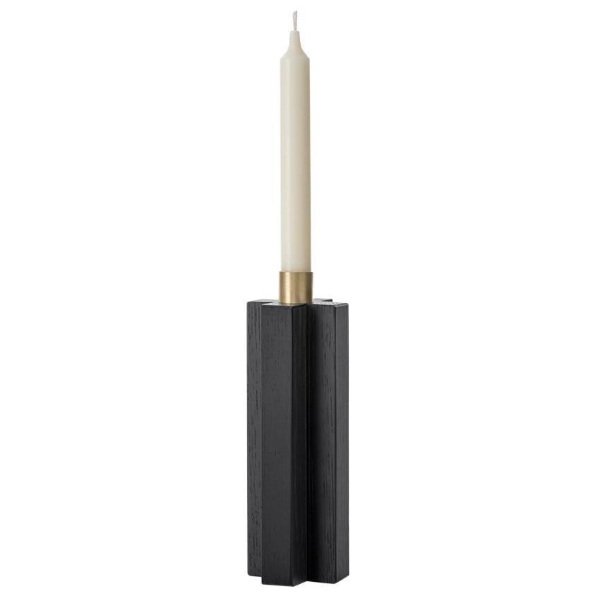 Constantin IIa Cross Candleholder in black oak and Brass Minimalist Design For Sale