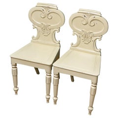 Victorian Decorative Painted Antique Pair of Hall Chairs