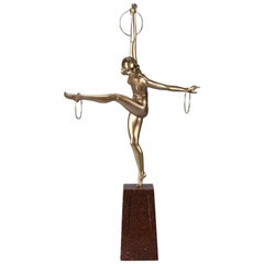 Cold Painted French Art Deco Bronze Figure 'Hoop Dancer' by Georges Duvernet