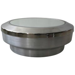 Round Aluminum Chrome and Mirror Drum Canister Coffee Table by GJ Neville