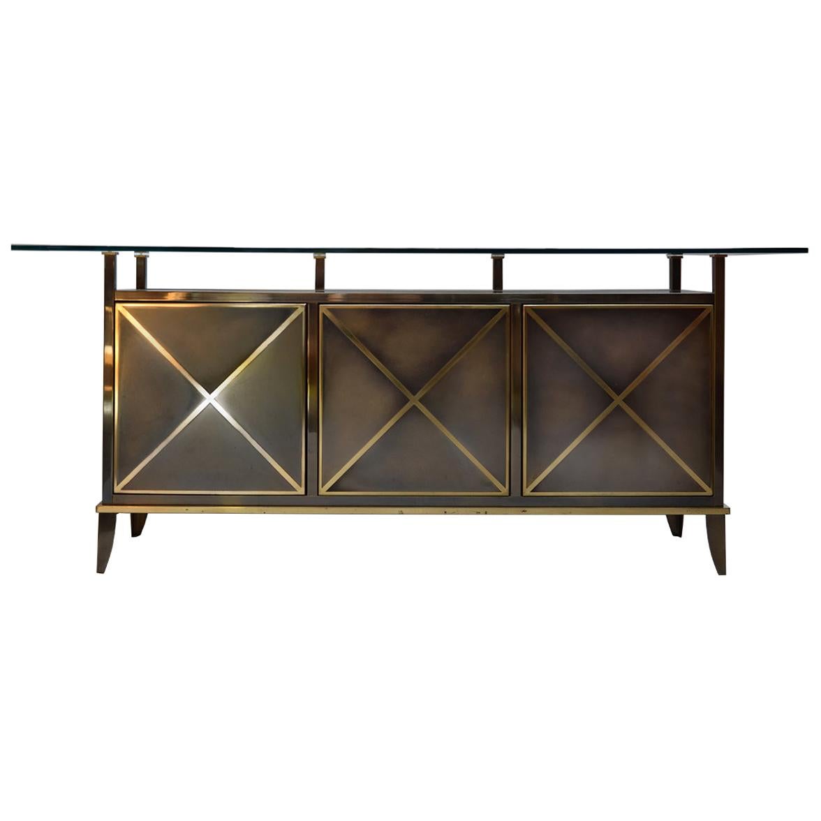 Brass, Glass Sideboard by Belgo Chrome DeWulf Selection, 1980s For Sale
