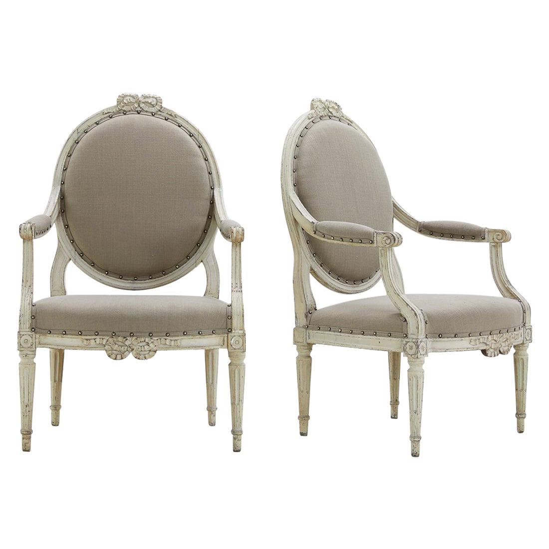 Pair of 18th Century French Painted Chairs For Sale