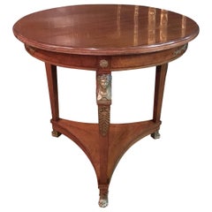Tavolo Impero originale antico circa 1860 - 1880 impiallacciato in mogano bronzato