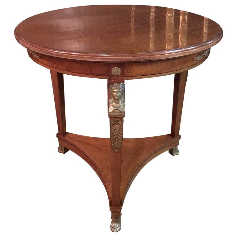 Original antiker Empire Tisch ca. 1860 - 1880 Mahagoni Furnier bronziert im  Angebot bei 1stDibs