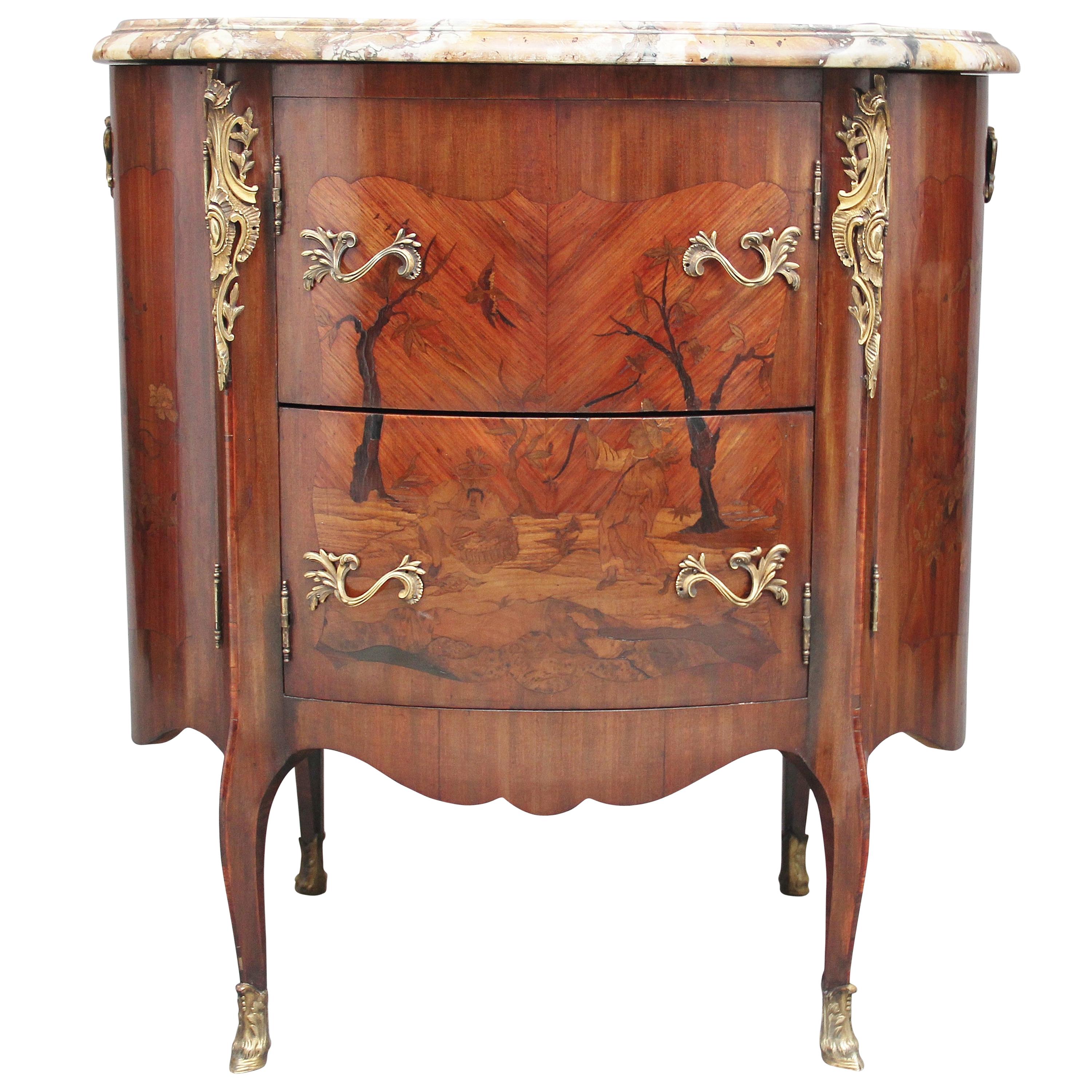 Early 19th Century freestanding French marquetry cabinet with a marble top For Sale