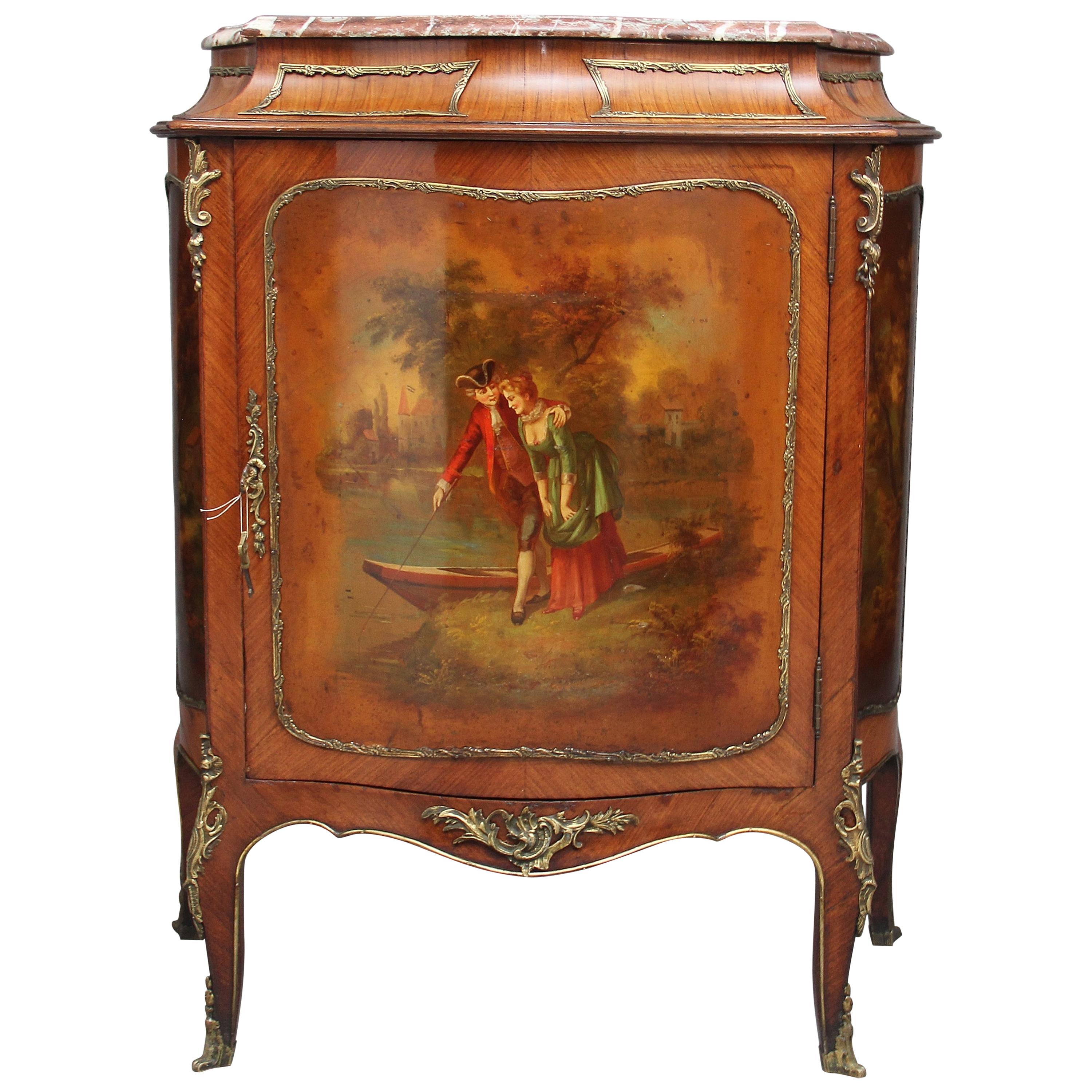 19th Century French Kingwood and brass mounted cabinet with original marble top