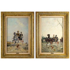 Harvey James Pair of Oil on Canvas Walks in Carriages, circa 1850