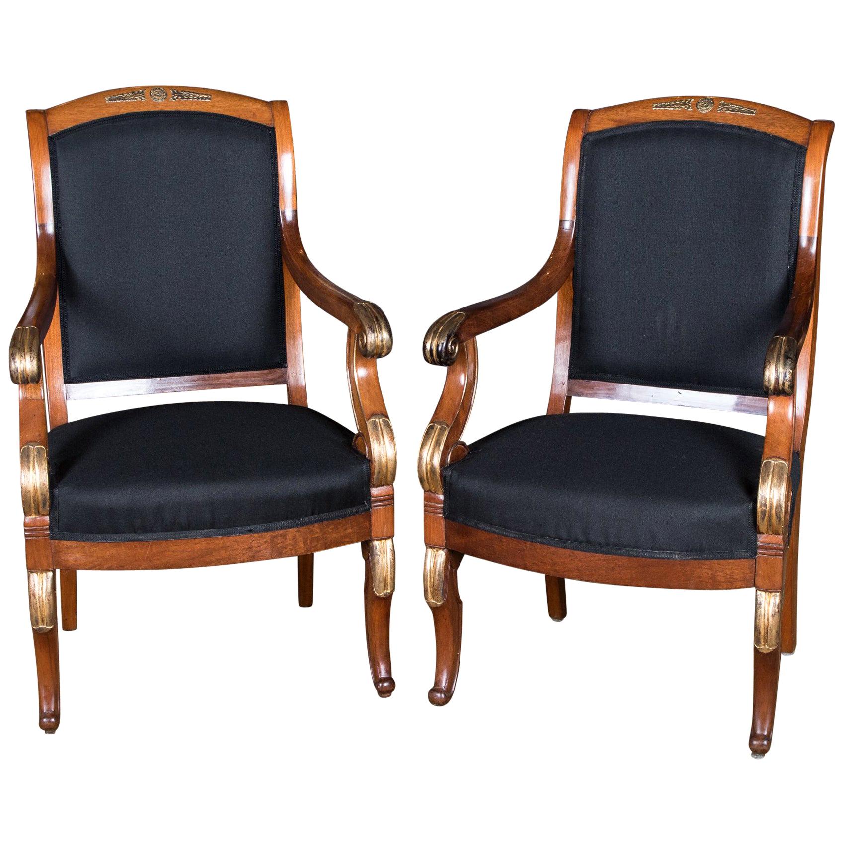 Two French Empire Armchairs circa 1860 Mahogany