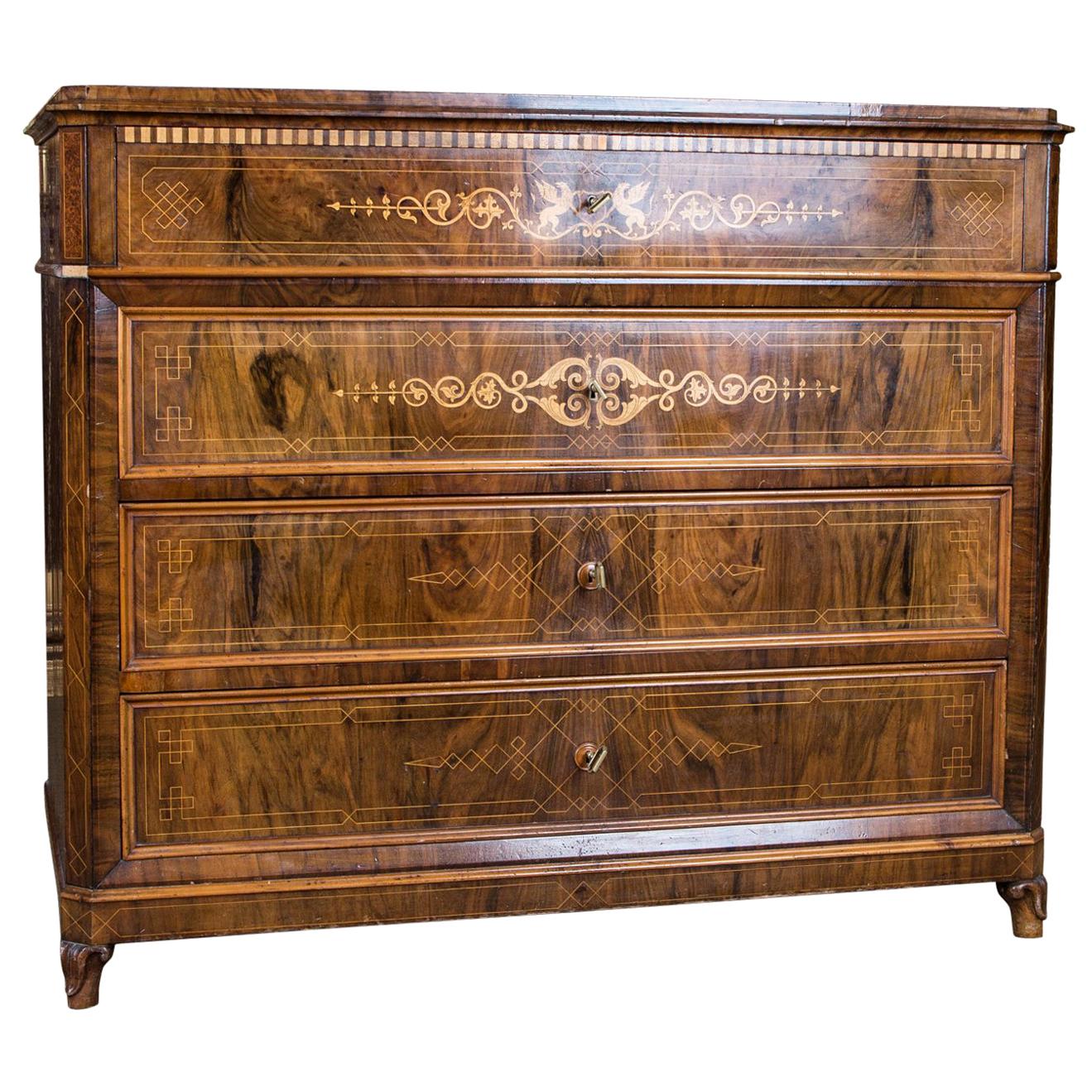 Biedermeier Writing Commode and Chest of Drawers circa 1850 with Fine Inlays