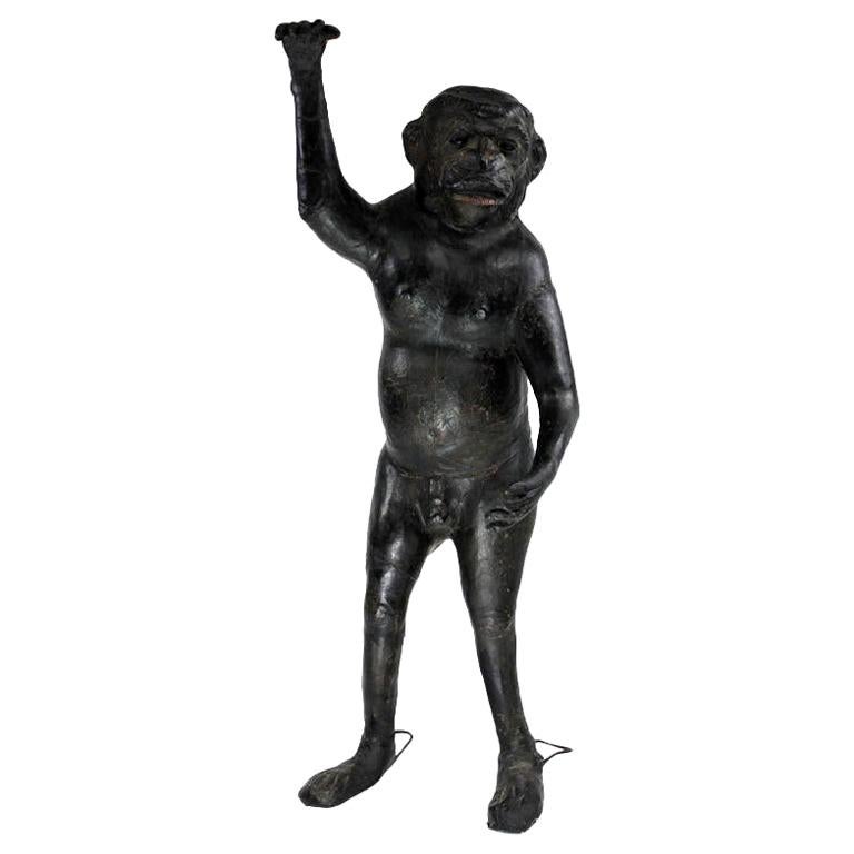 Life-Size 19th Century French Leather Monkey with Green Glass Eyes