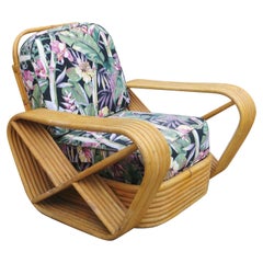 Restored Six-Strand Square Pretzel Rattan Lounge Chair Ottoman