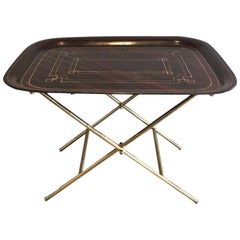 Unusual Tray Table in Brass with a Lacquer Tole Top, circa 1950