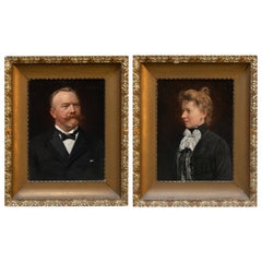 Antique Beaux Arts Oil Portraits, Signed, Early 20th Century