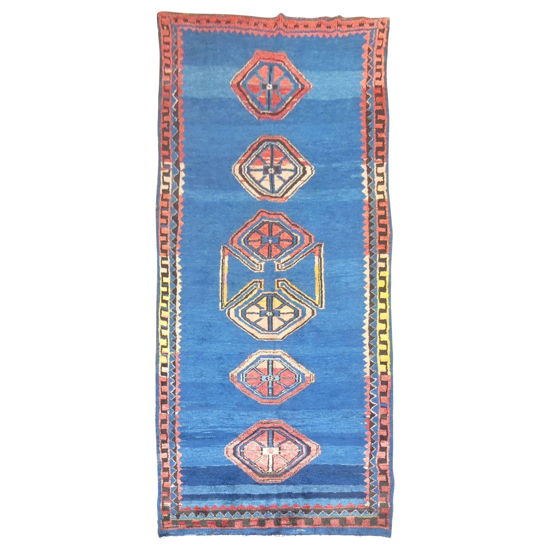 Cobalt Blue Vintage Turkish Anatolian Gallery Rug