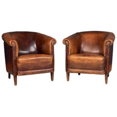A Pair Of Late 20Th Century Sheepskin Leather Tub Chairs, Holland