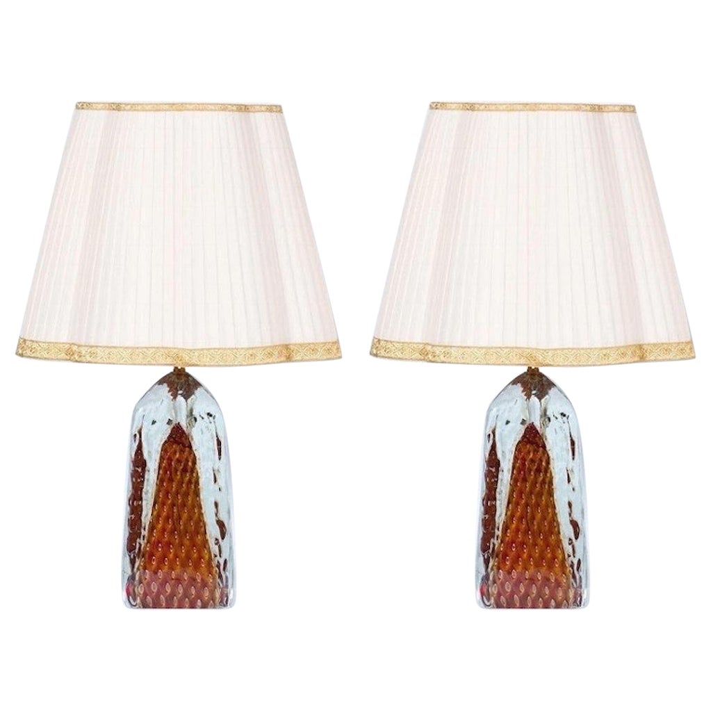 Paire de lampes de table en verre de Murano, années 1990 - Gold Submerged & Ruby Radiance 20th en vente