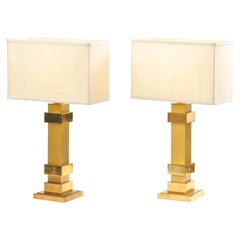 Maison Charles Brass Square Pair of Table Lamps