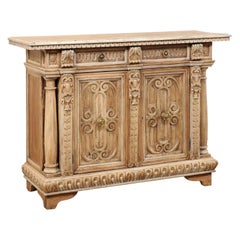 Elaborately-Carved Wood Buffet Console Cabinet, Late 19th Century Italian