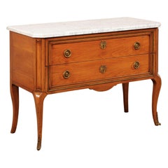 French Two-Drawer Chest with Marble Top and Cabriole Legs