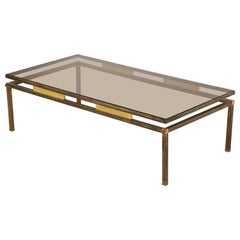 Smoked Glass and Brass Coffee Table by Guy Lefevre for Maison Jansen