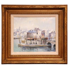 Midcentury Framed Oil Painting "L'Ile Saint-Louis, Paris" Signed L. Delarue