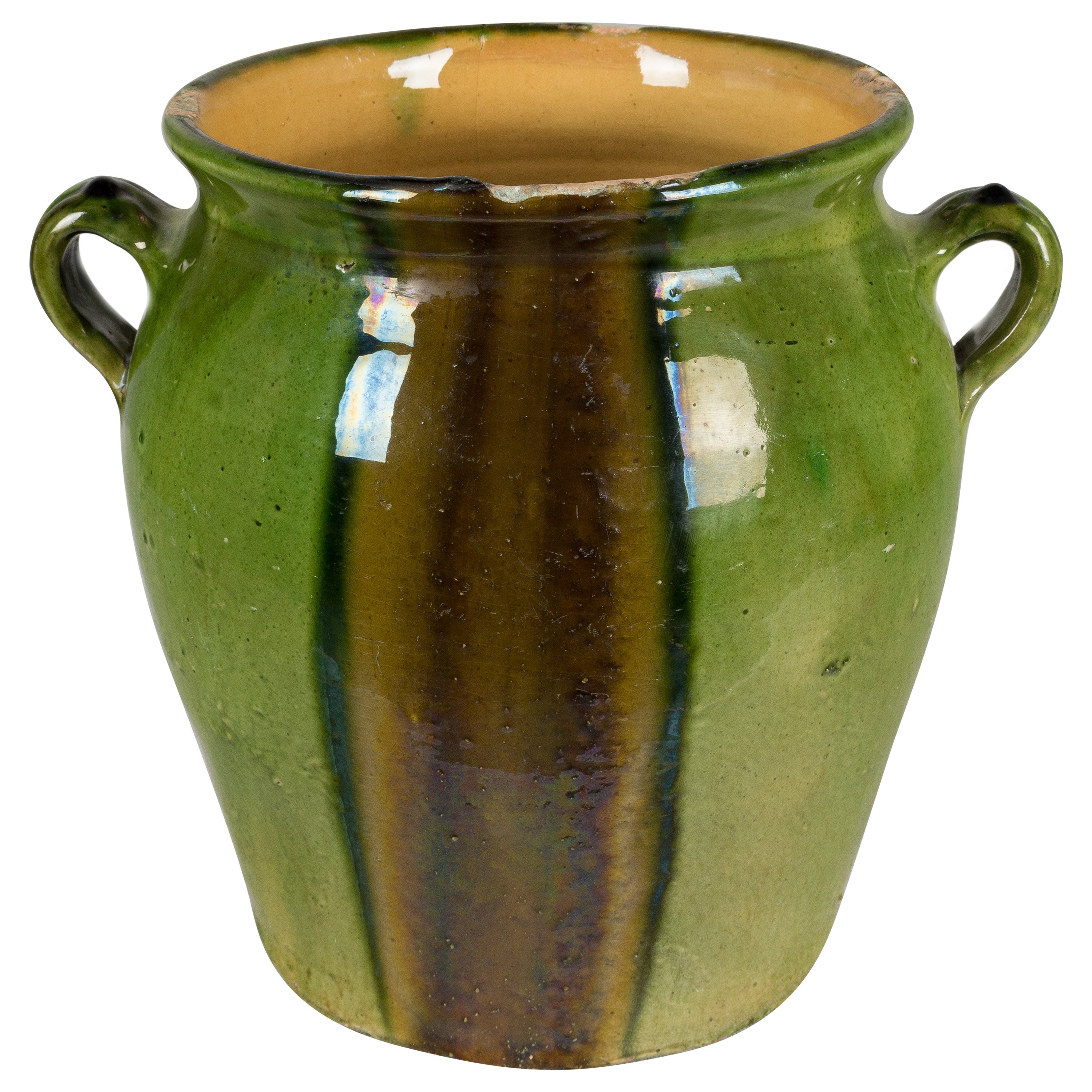 19th Century Large Green Glazed Terracotta “Confit” Pot For Sale at 1stDibs