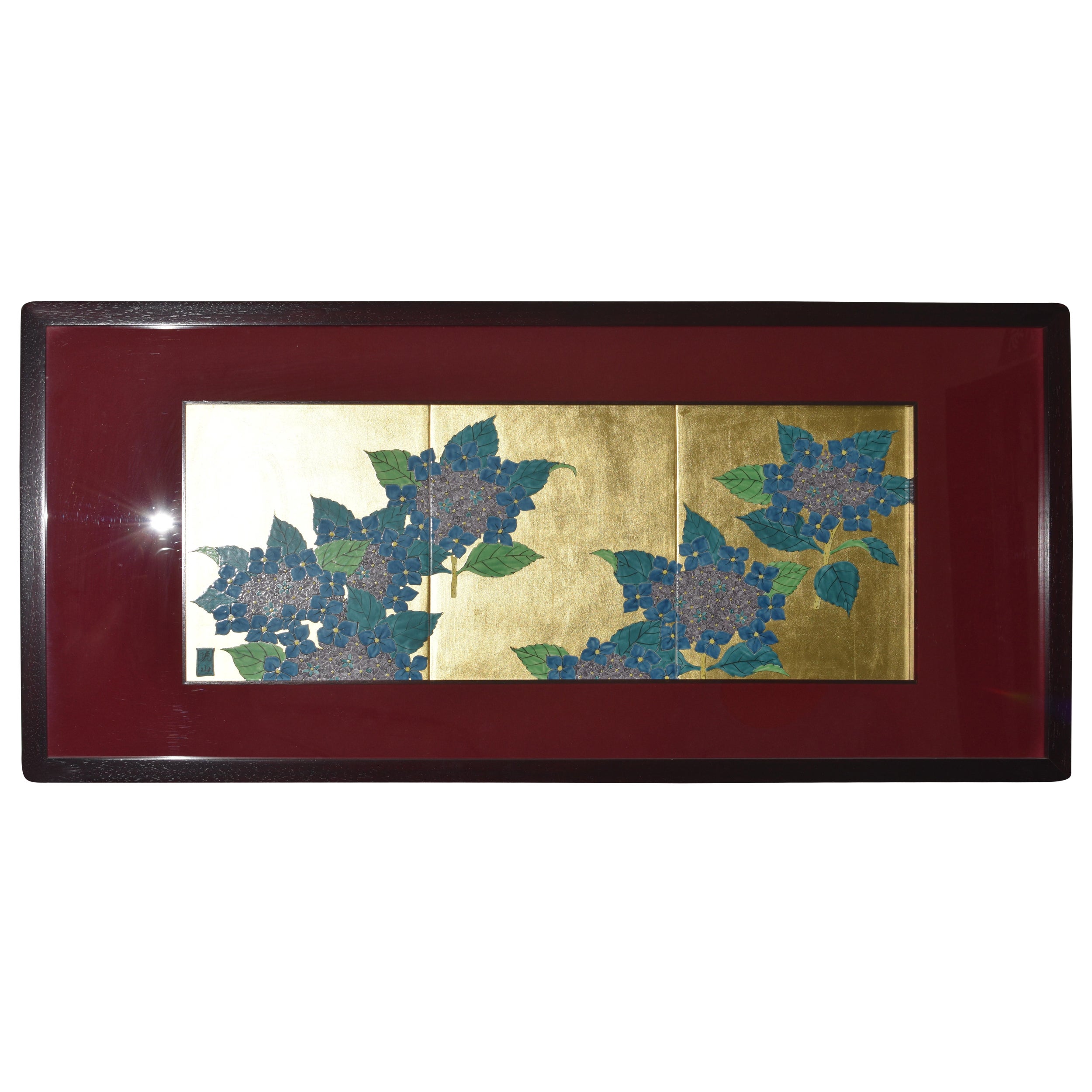 Japanese Contemporary Gold Green Purple Framed Porcelain Panel by Master Artist For Sale