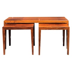 Vintage 20th Century Danish Rosewood Side Tables, Nest of Tables by Severin Hansen