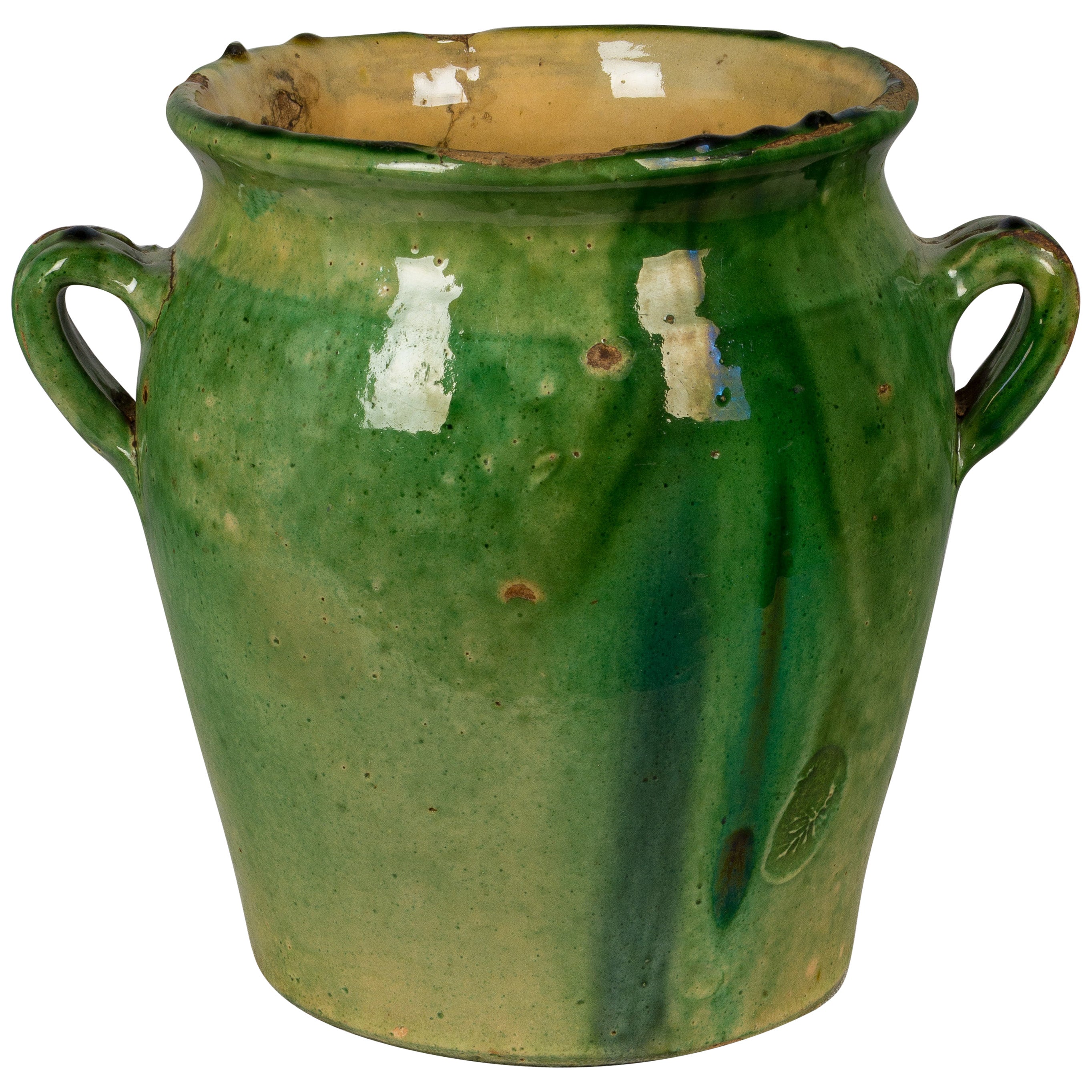 Large 19th Century Green Glazed Terracotta “Confit” Pot For Sale at 1stDibs
