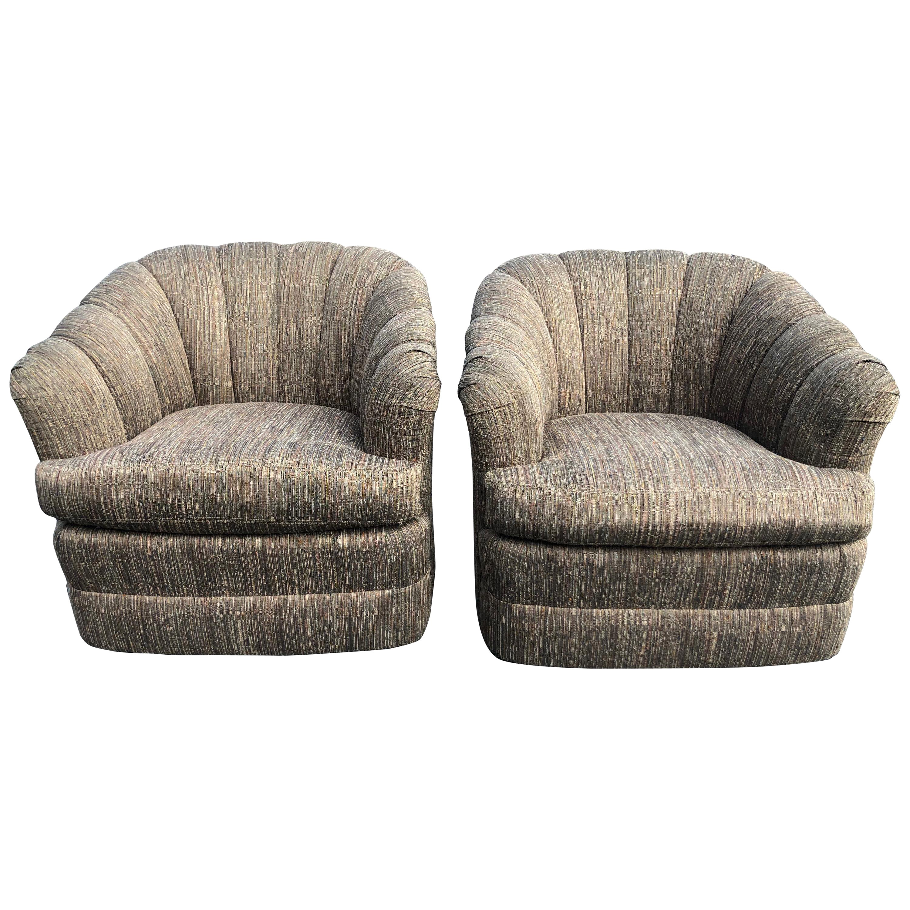 Pair of Textured Silver Gray Swivel Chairs