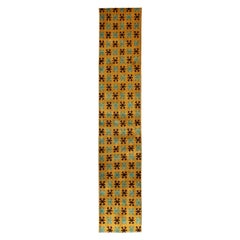 Vintage Long Runner with Mid-Century Modern Design in Yellow, Turquoise and Black