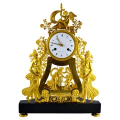 19th Century French Empire Skeleton Clock with Vestal Virgins