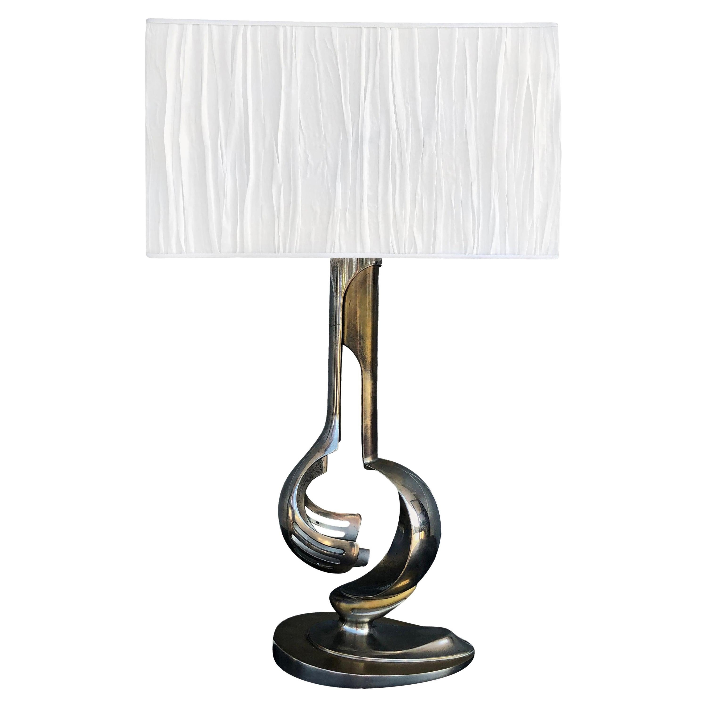 Silberne italienische Metall-Tischlampe aus dem 20. Jahrhundert, Vintage-Chrom-Schreibtischleuchte