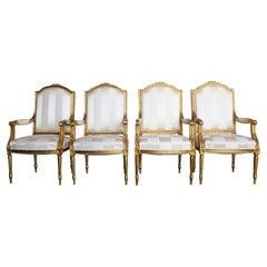 19th Century Gold French Set of Four Antique Gilded Wood Armchairs