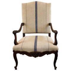 18th Century Régence Fauteuil, Antique French Beechwood, Brass Armchair