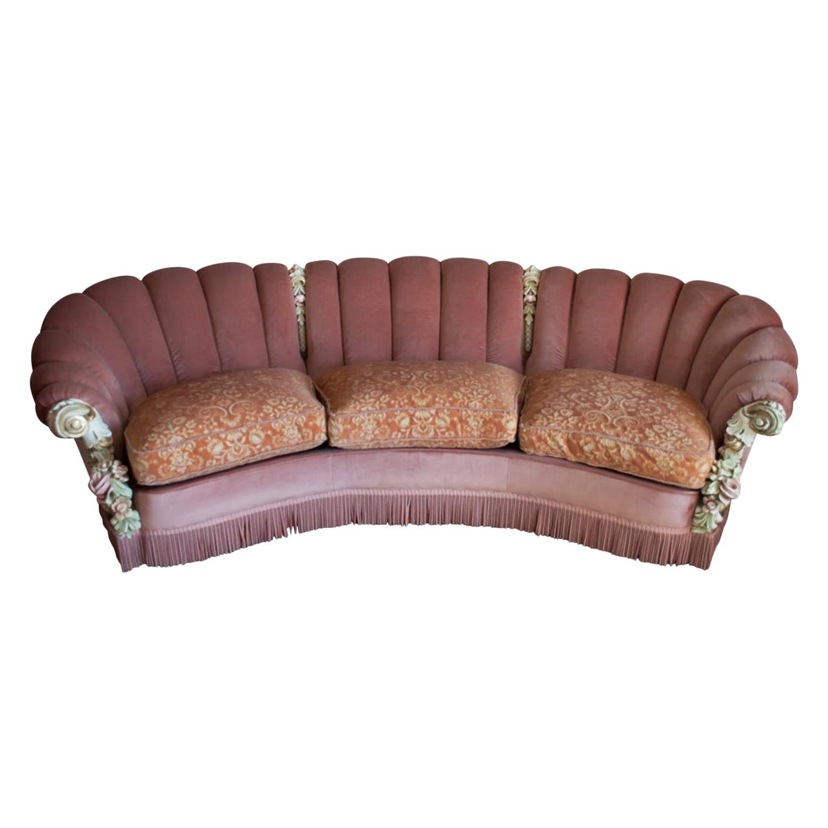 Sofá y dos sillones de terciopelo estilo barroco veneciano de Silik, años 60