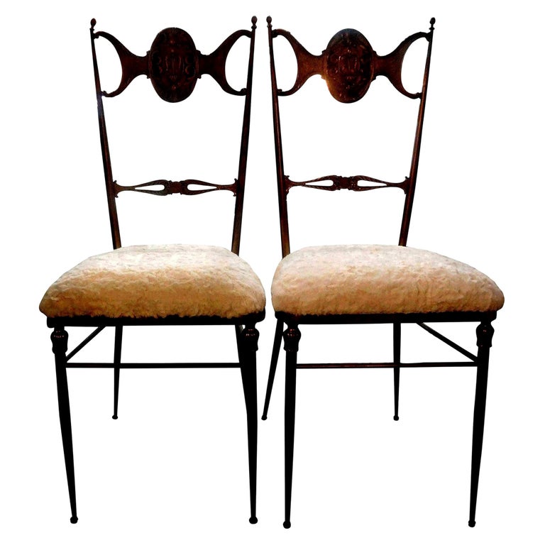 Pair of Italian Brass Chiavari Chairs For Sale