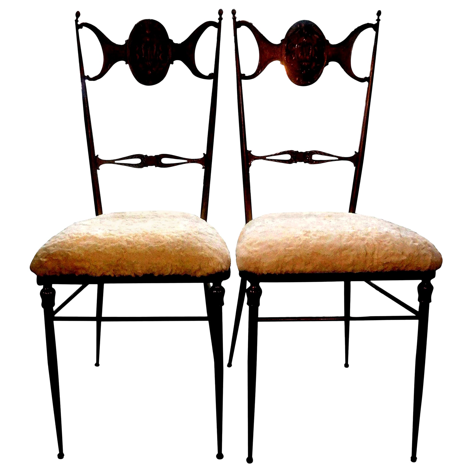 Pair of Italian Brass Chiavari Chairs For Sale