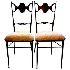 Retro Pair of Italian Brass Chiavari Chairs