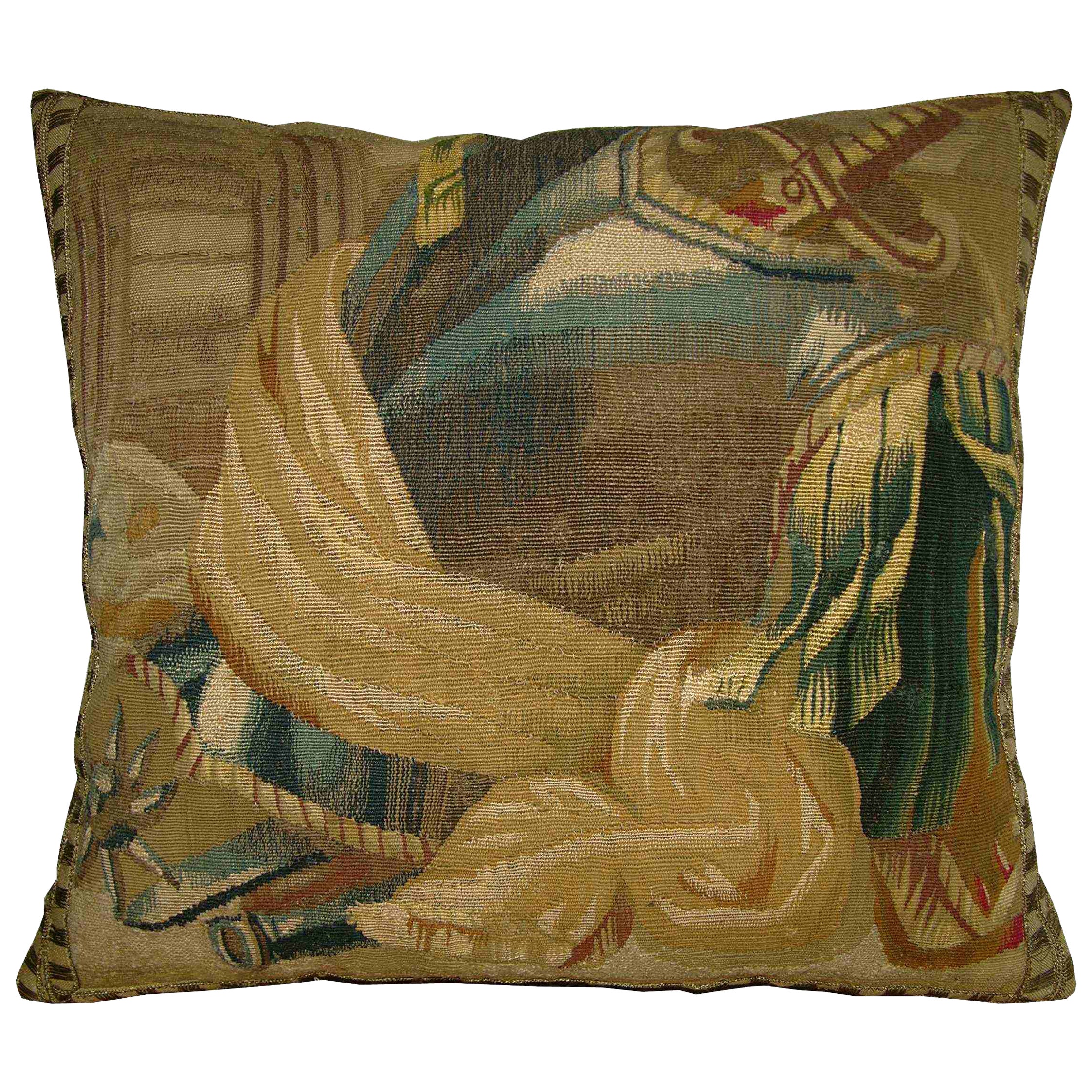 Antique Brussels Tapestry Pillow, circa Late 16th Century For Sale at