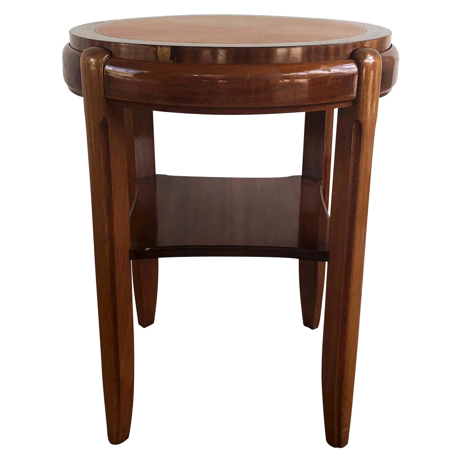 20th Century Brown Occasional Round Art Deco Side Table, Small Italian End Table