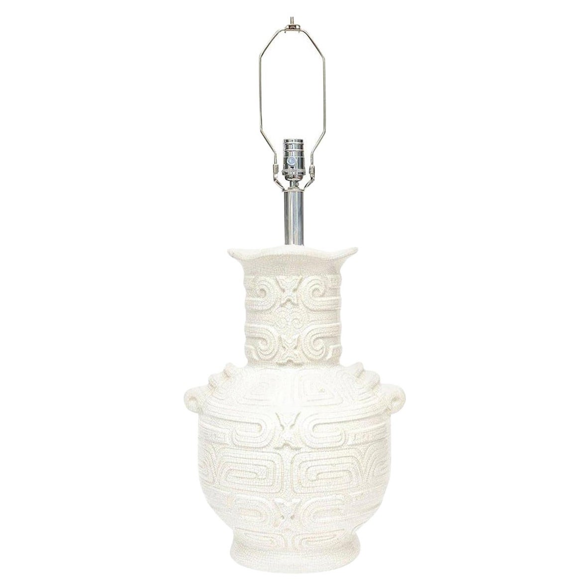 Lampada Studio A in ceramica bianca e grigia smaltata e screpolata Vintage Italian Lamp