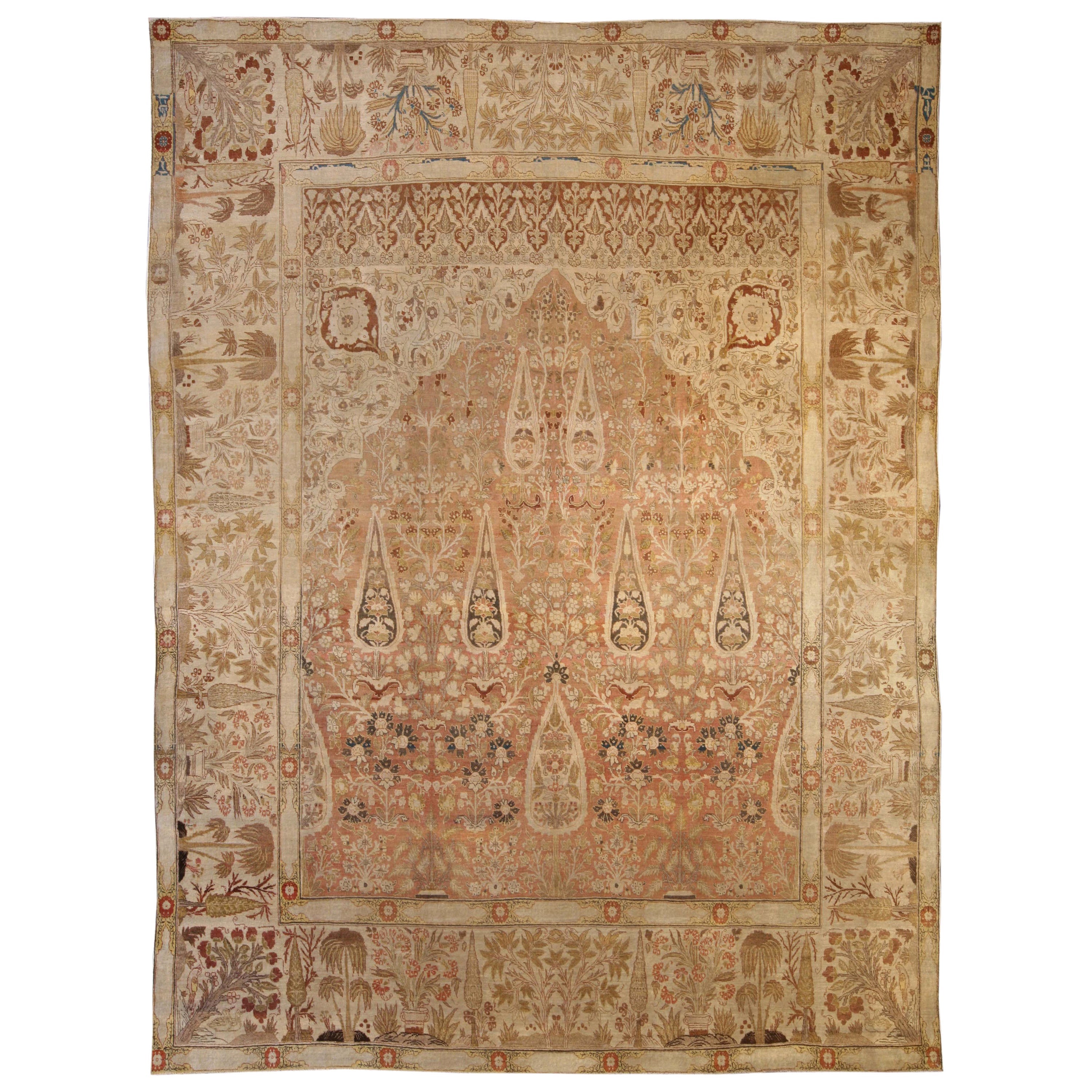 Antique Persian Tabriz Light and Dark Brown Handwoven Wool Rug For Sale