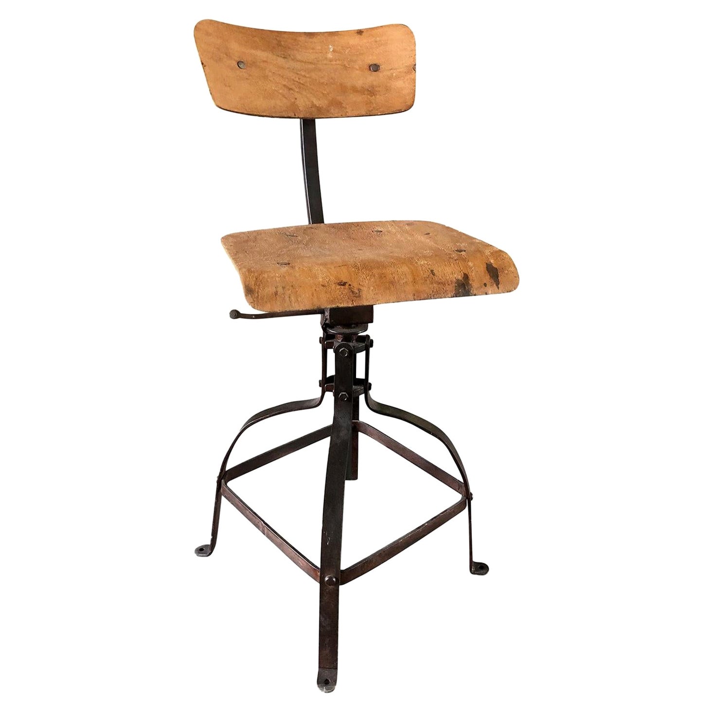 Chaise Bienaise du XXe siècle, chaise d'atelier industrielle française par Henri Lieber