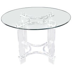 Round Glass Top Lucite Base Dining Dinette Table