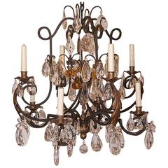 Wrought Iron Chandelier with Crystal Drops and Glass Fruit