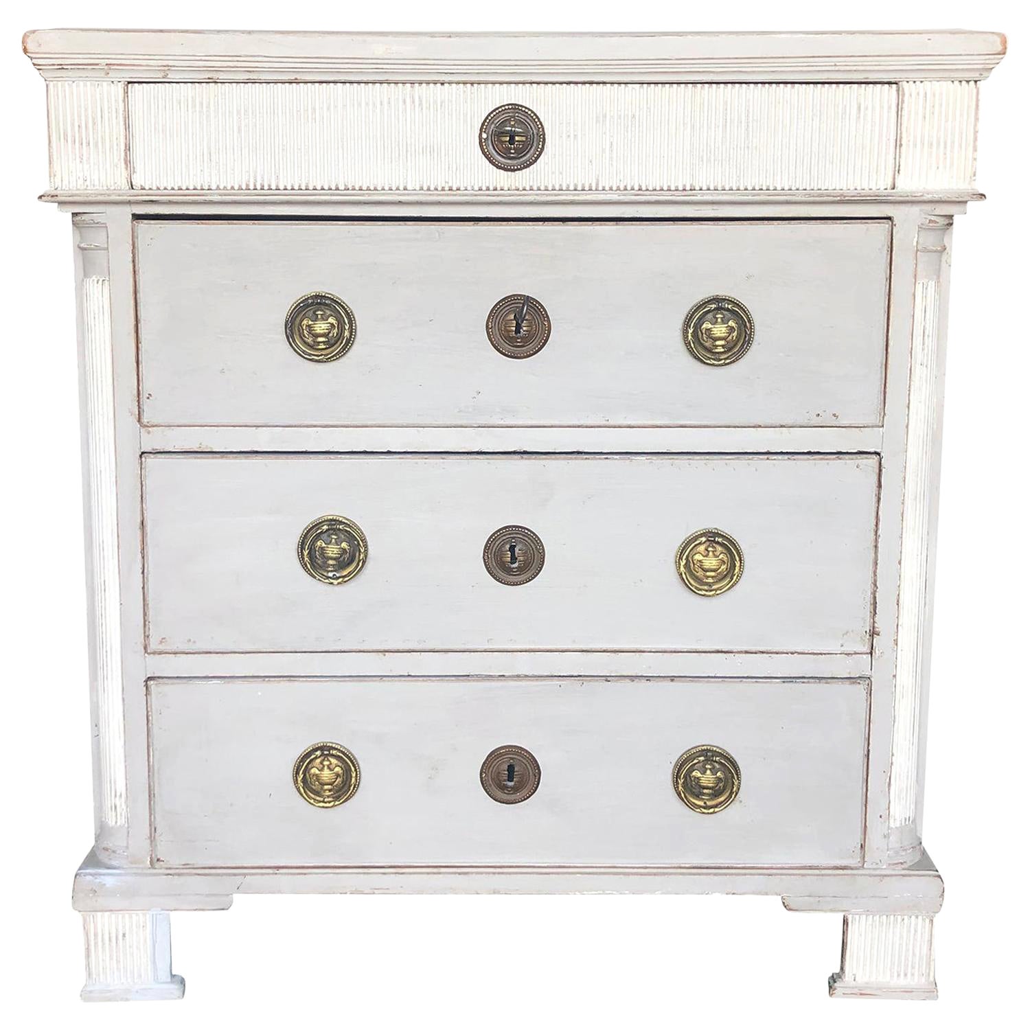 19th Century Swedish Gustavian Neoclassical Chest - Antique Pinewood Nightstand For Sale